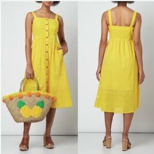 J. Crew Classic Button-Front Midi Sundress in Contrast Embroidered Eyelet